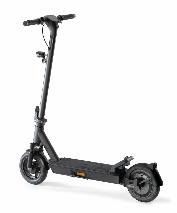 ePF-2 PRO Elektroroller in seitlicher Rückansicht – leistungsstarker E-Scooter mit modernem Design, großem Trittbrett und integriertem Rücklicht für sichere Fahrten